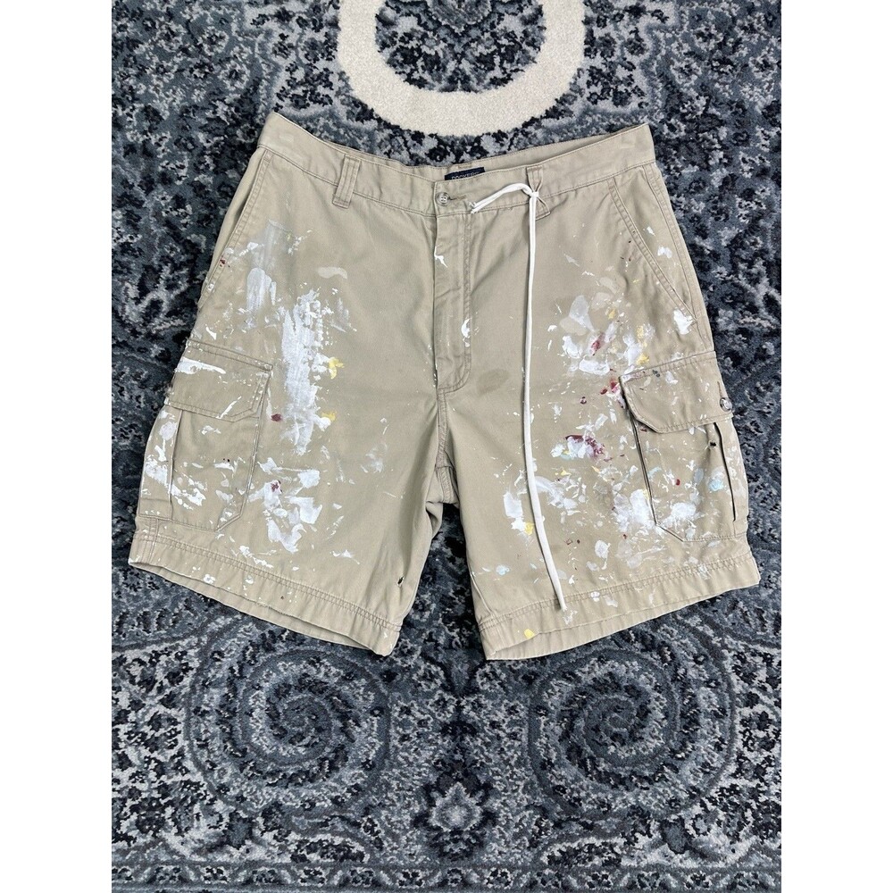 Vintage Mens Y2K Splatter Paint Dockers Cargo Shorts Khaki Cotton Size 34